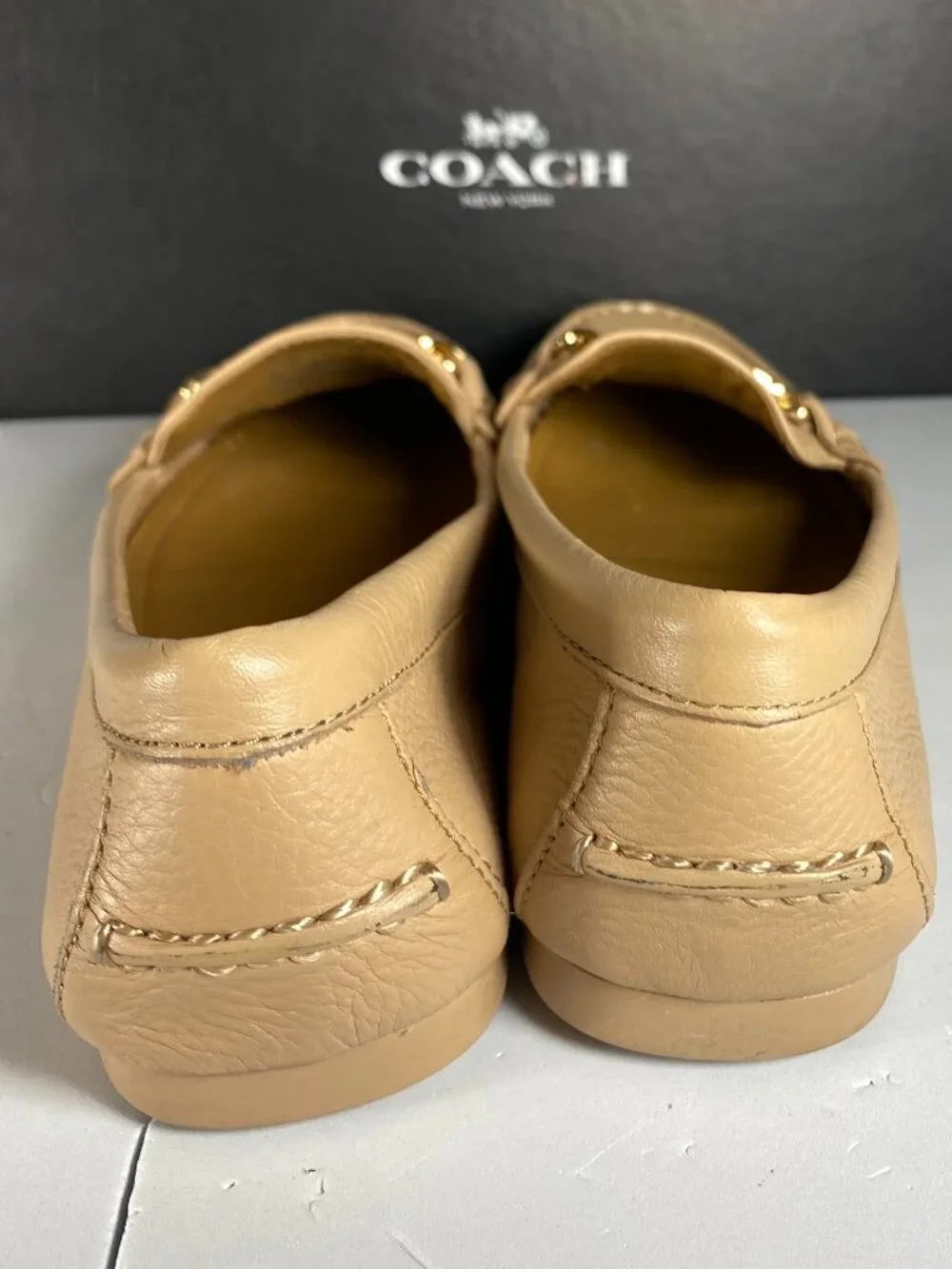 COACH Olive Pebble Grain Leather Driving Loafers Beechwood Tan 8.5M A7751 ($195)
